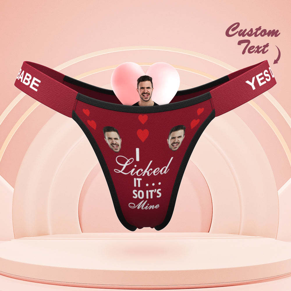 Custom Face Panties I Licked It So It's Mine Personalized Waistband Engraved Thong Gift for Her - MyFaceBoxerUK