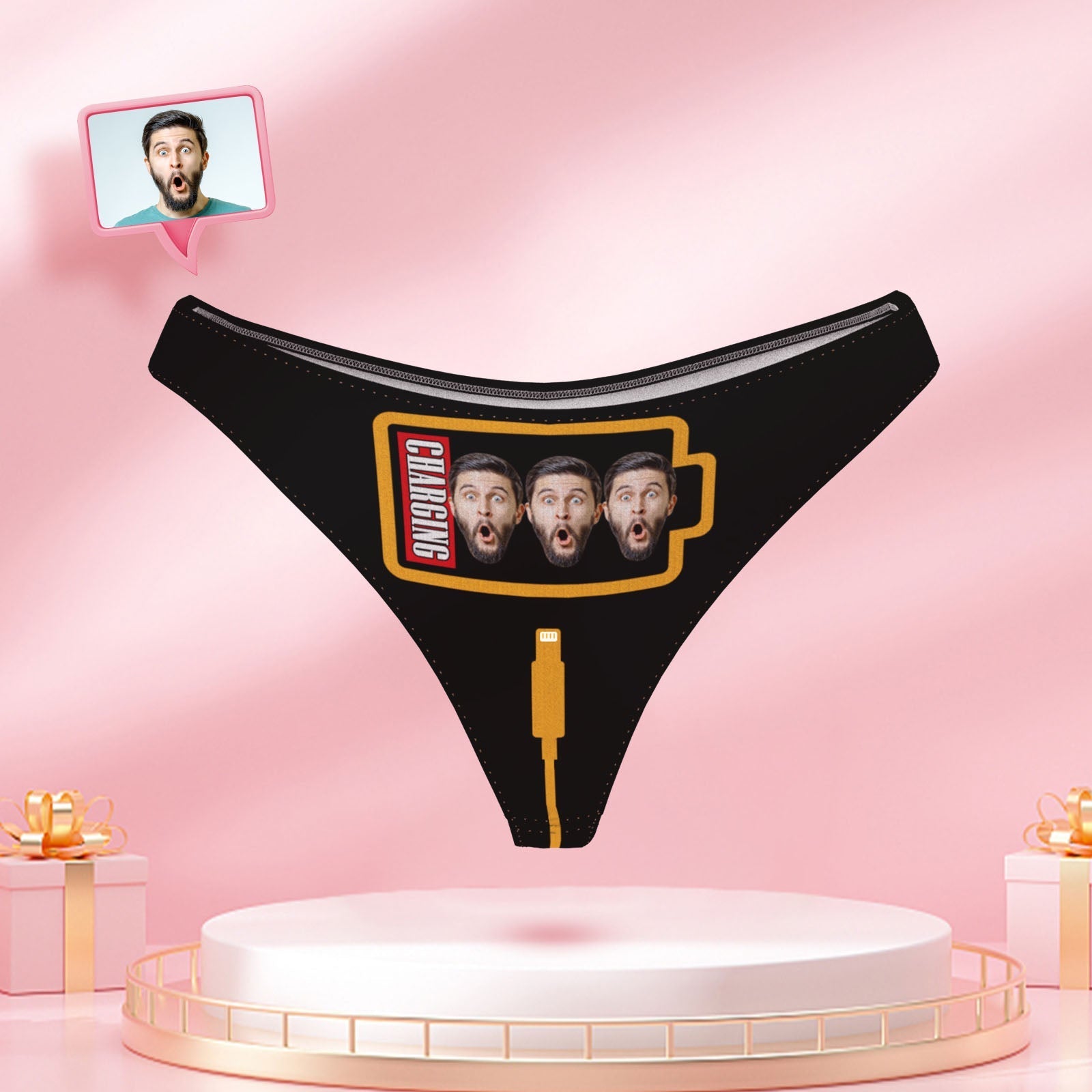 Custom Thong Women Thong with Face Personalized Sexy Thong for Women Funny Charging Underwear Custom Brief Gift for Girlfriend	 - MyFaceBoxerUK