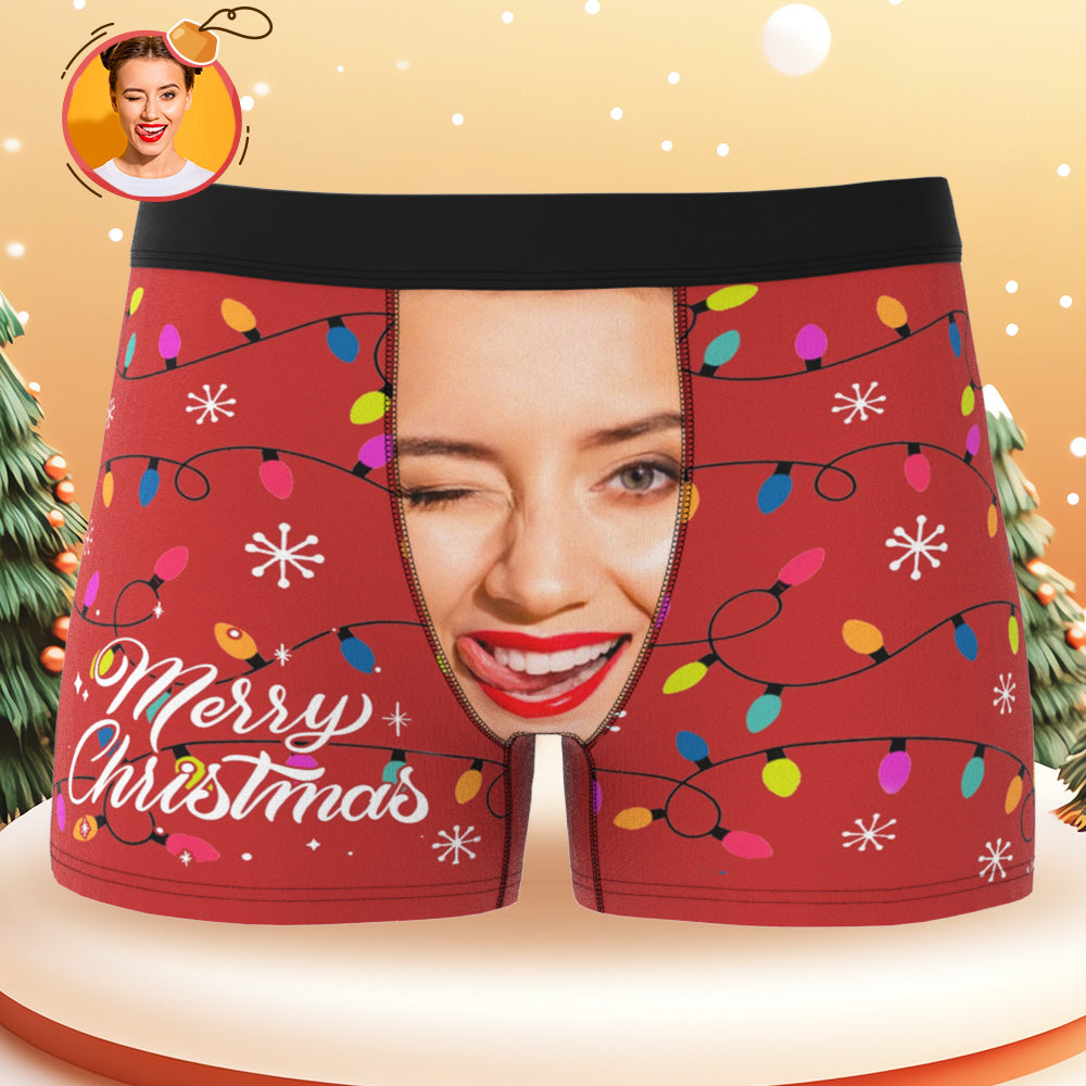 Custom Face Boxer Shorts Personalized Waistband Casual Underwear for Christmas