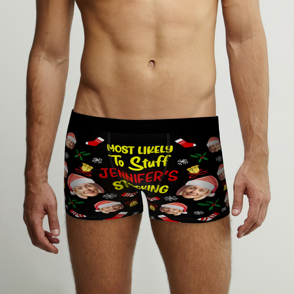 Custom Men's Boxer Personalized Photo Boxer Briefs Christmas Gifts for Boyfriend