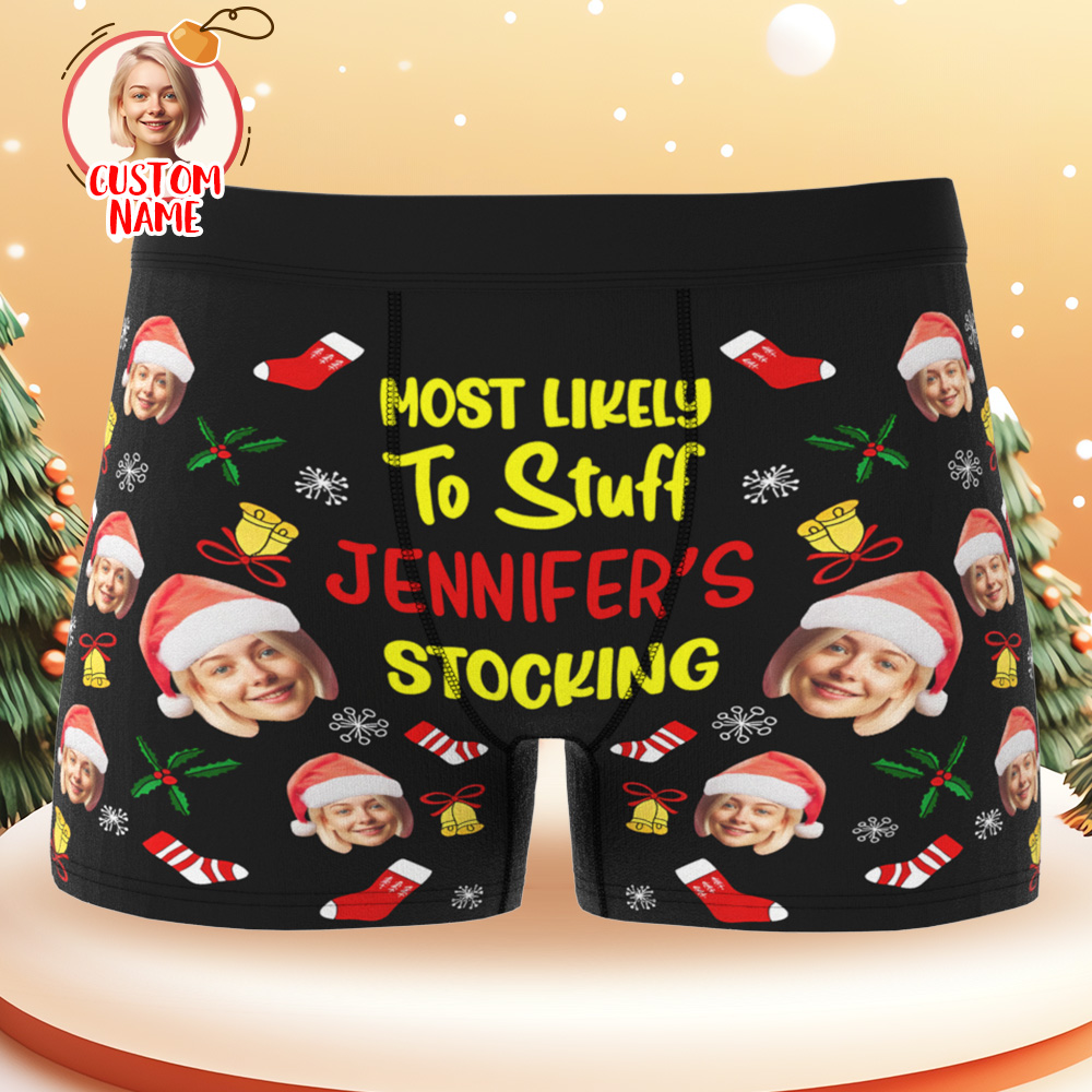 Custom Men's Boxer Personalized Photo Boxer Briefs Christmas Gifts for Boyfriend
