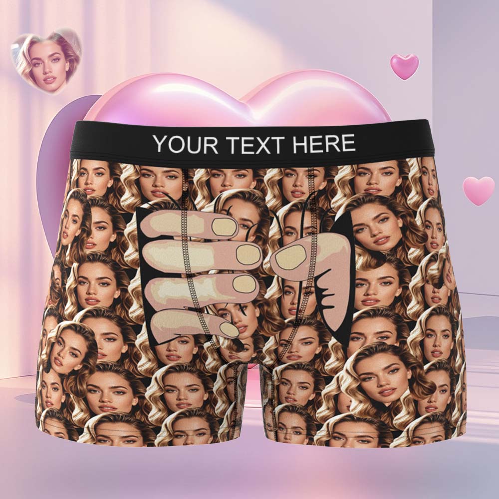 Custom Men's Boxers Personalized Underwear with Face Brown Hand Men's All-Over Print Boxer Briefs