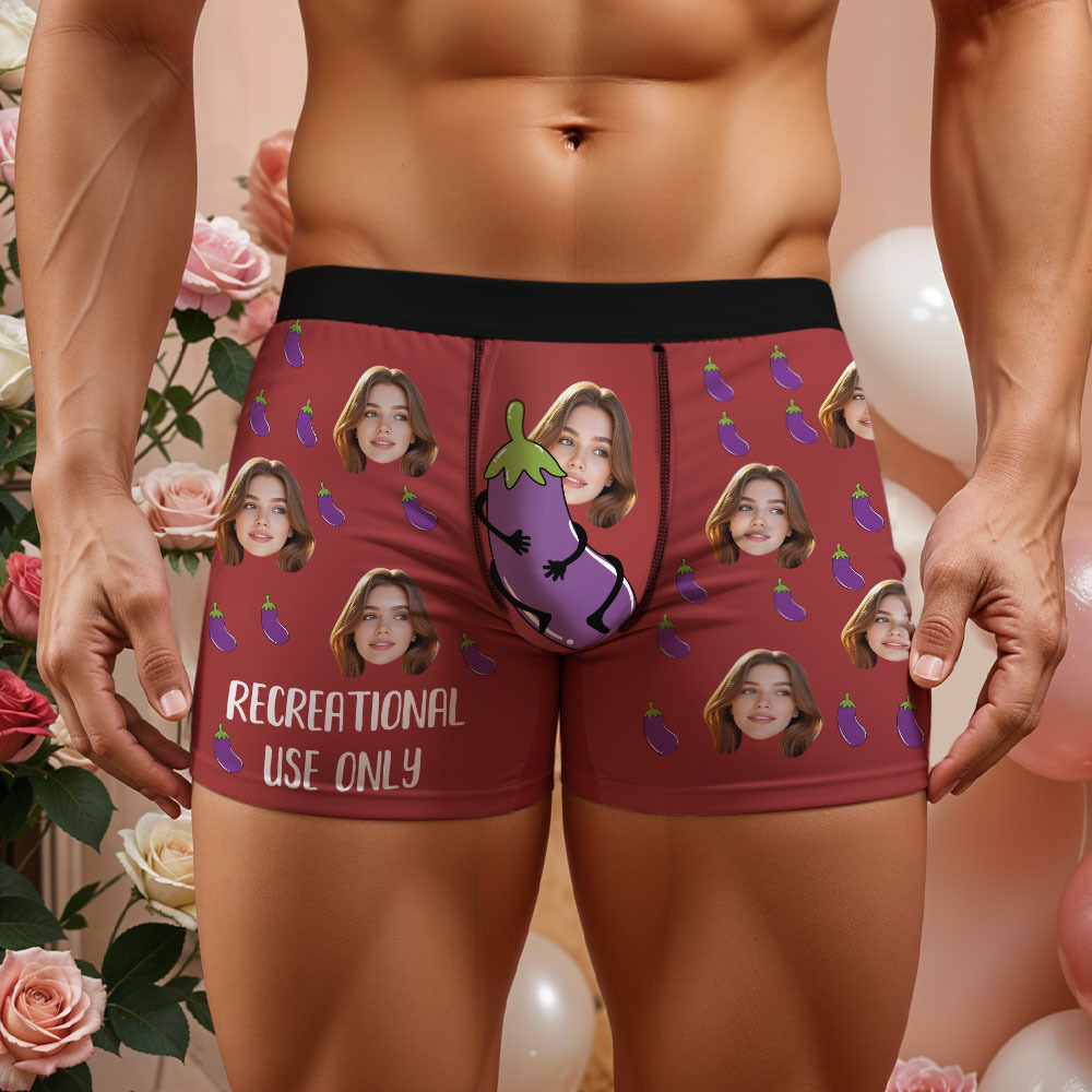 Custom Face Men's Boxer Use Only Eggplants Underwear Gifts For Husband Boyfriend Valentine's Day Gift - MyfaceboxerUK