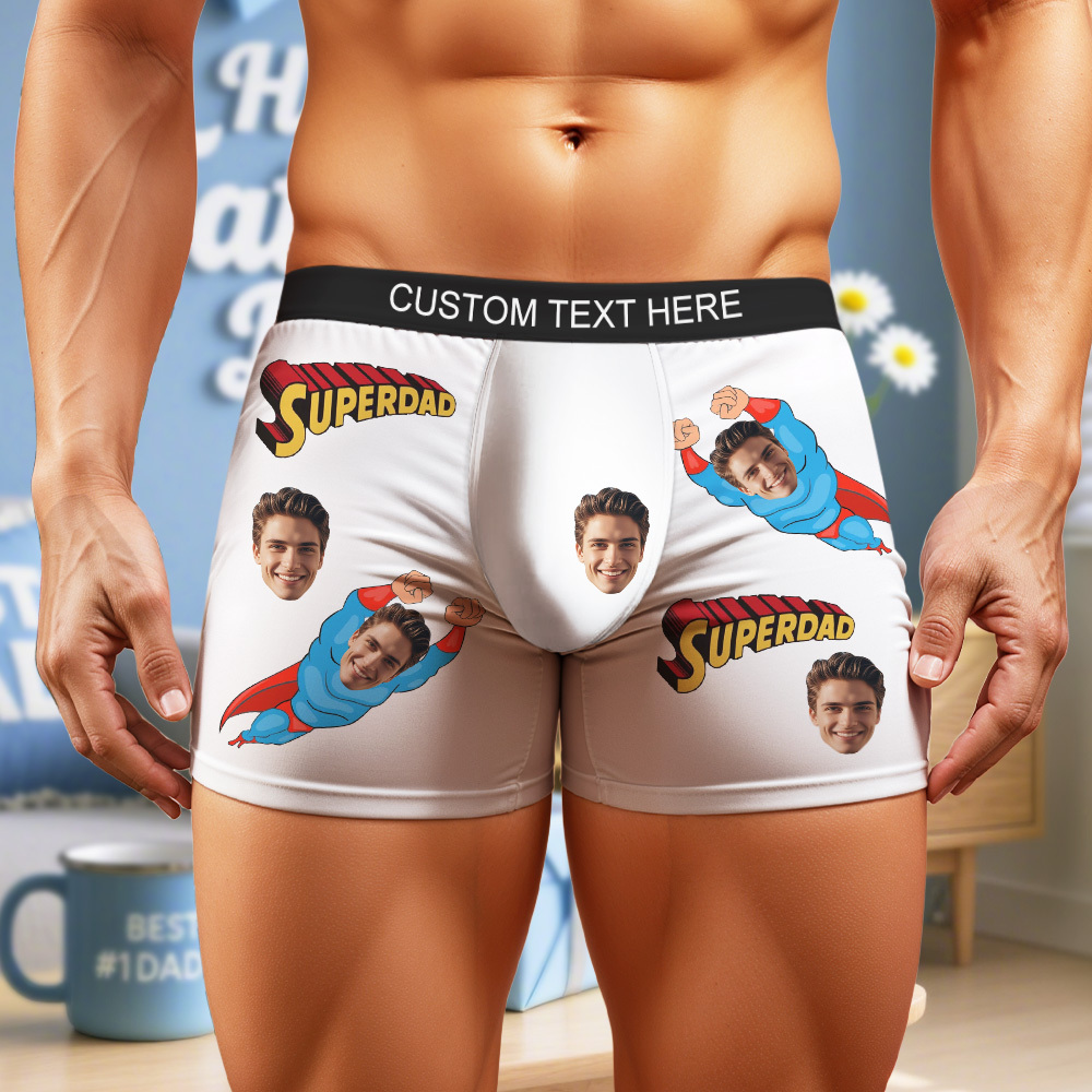 Super Dad Boxer Briefs | Fathers Day Trunks UnderPants Customised | Birthday Christmas Personalized | Customised Lucky Pants Superhero - MyfaceboxerUK