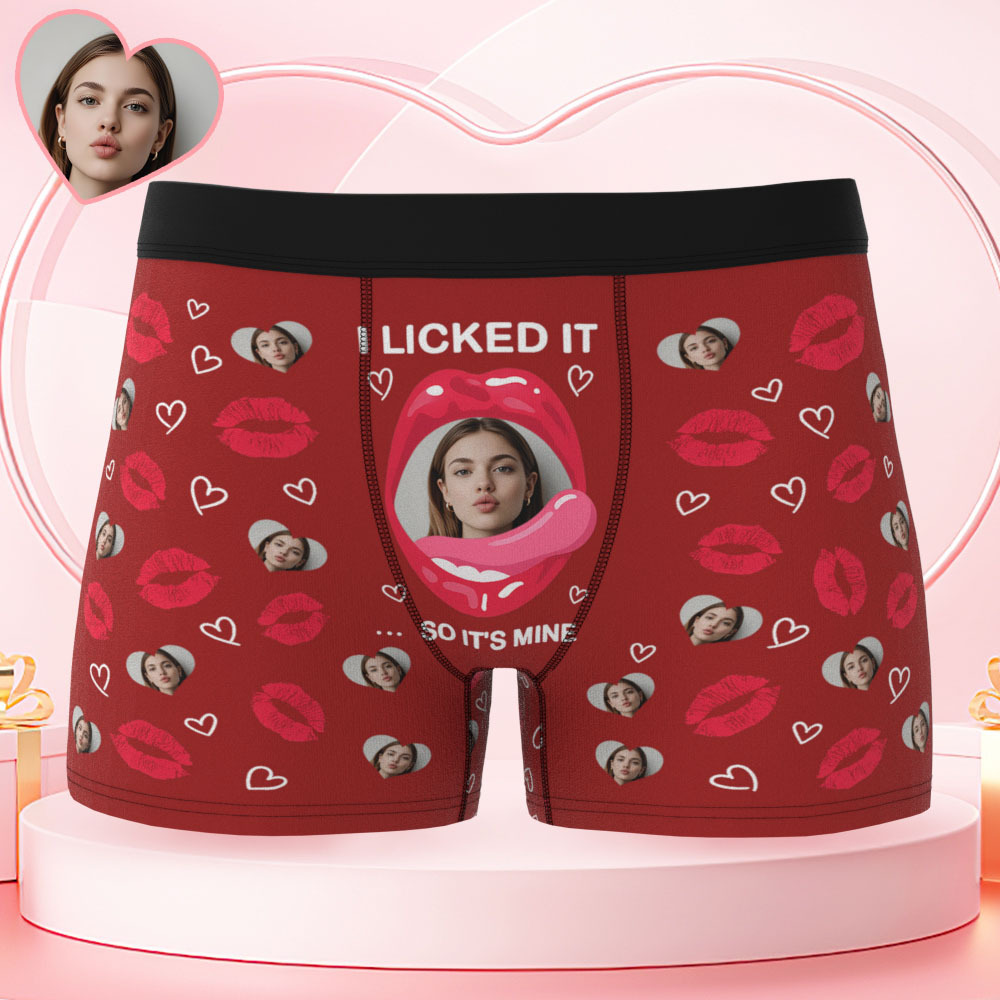 Custom Photo Funny Girlfriend Wife Face Licked It - Personalized Men's Boxer Briefs - MyfaceboxerUK