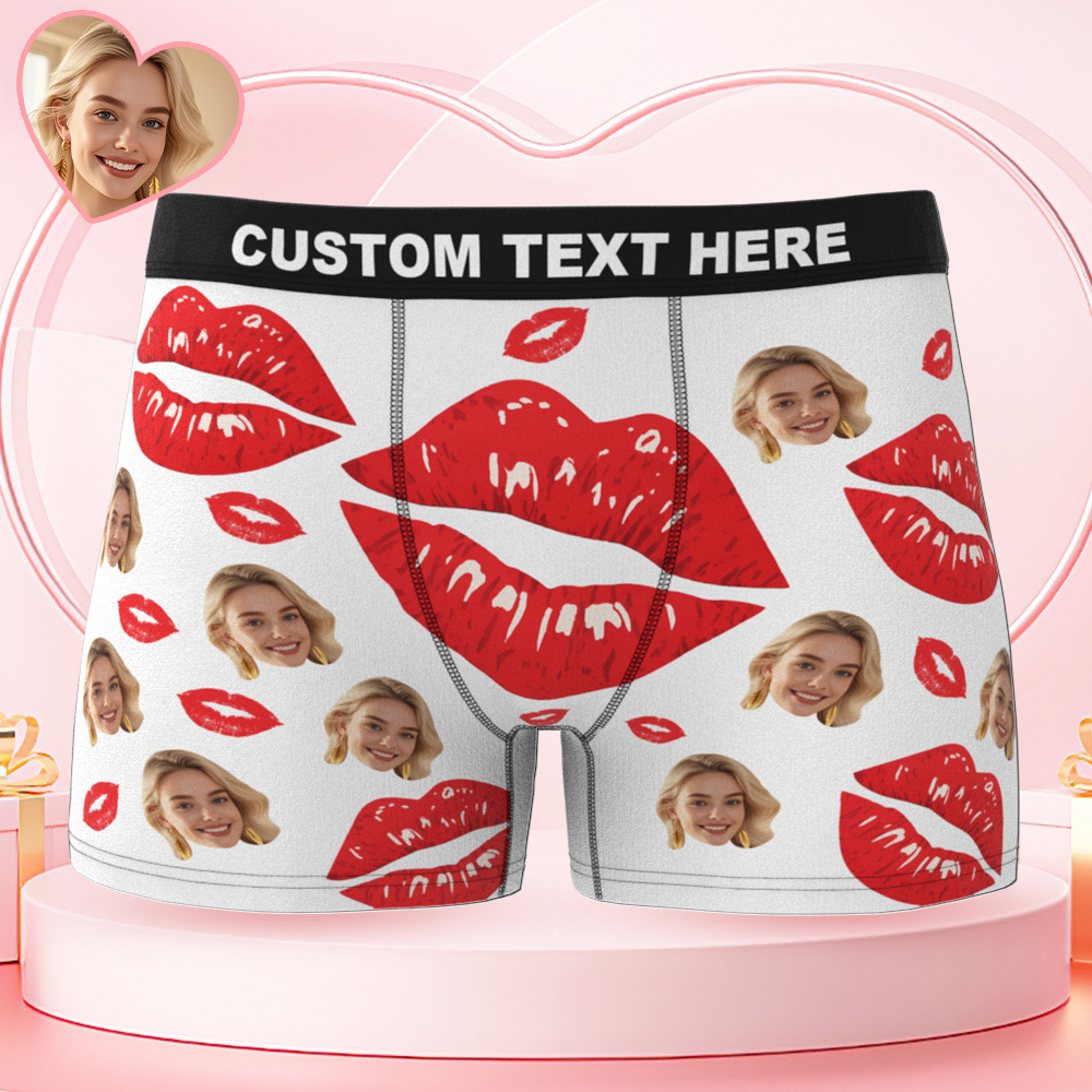 Custom Face Men's Underwear Personalized Photo Men's Boxer Briefs Valentine's Gifts Red Lip Boxers - MyfaceboxerUK