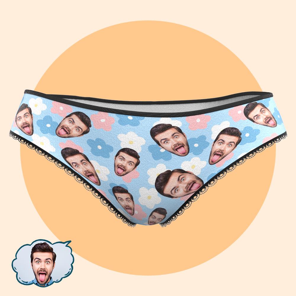 Women's Panties Custom Face Men's Face Blue Flower	 - MyFaceBoxerUK