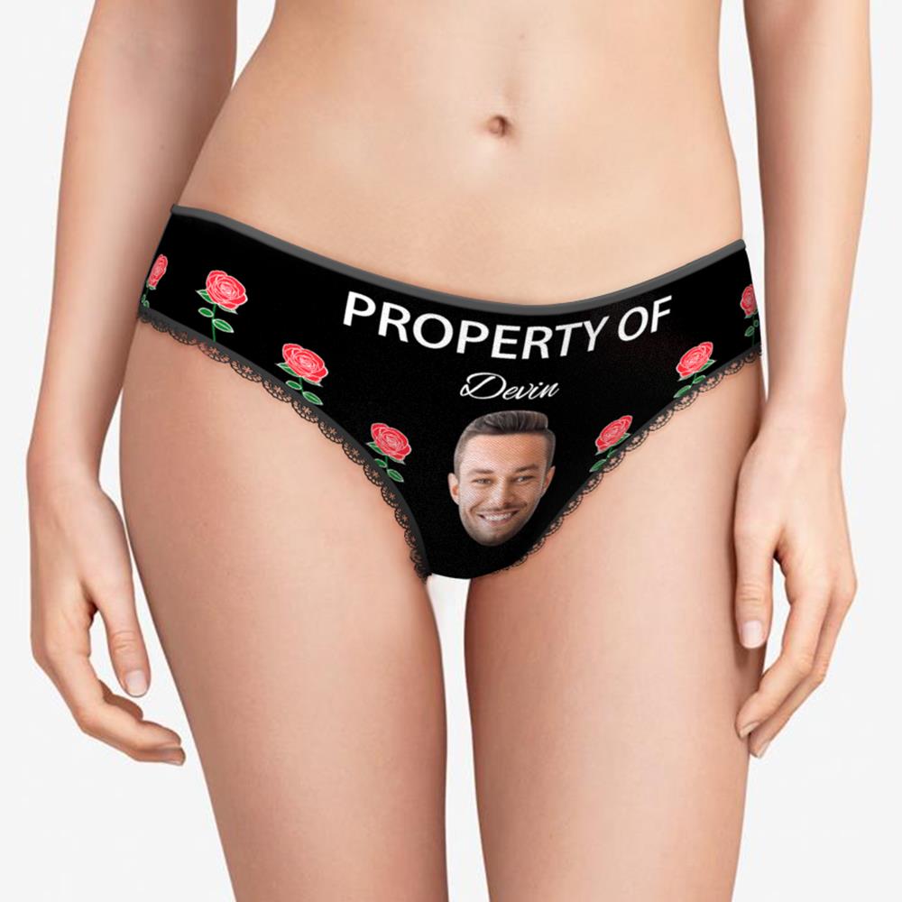 Women's Panties Custom Men's Face Red Rose Custom Your Name