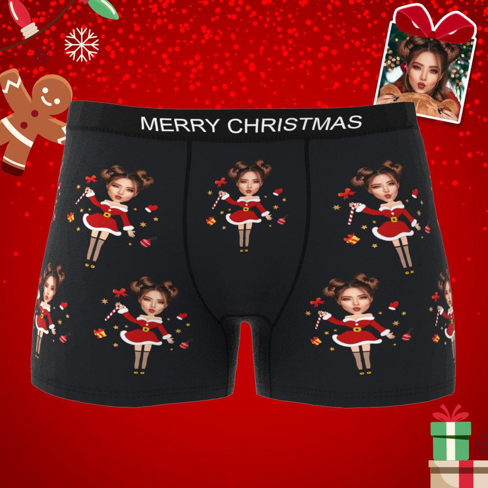 Custom Photo Boxer Santa Claus Face Underwear Couple Gifts Christmas Gift AR View	 - MyFaceBoxerUK