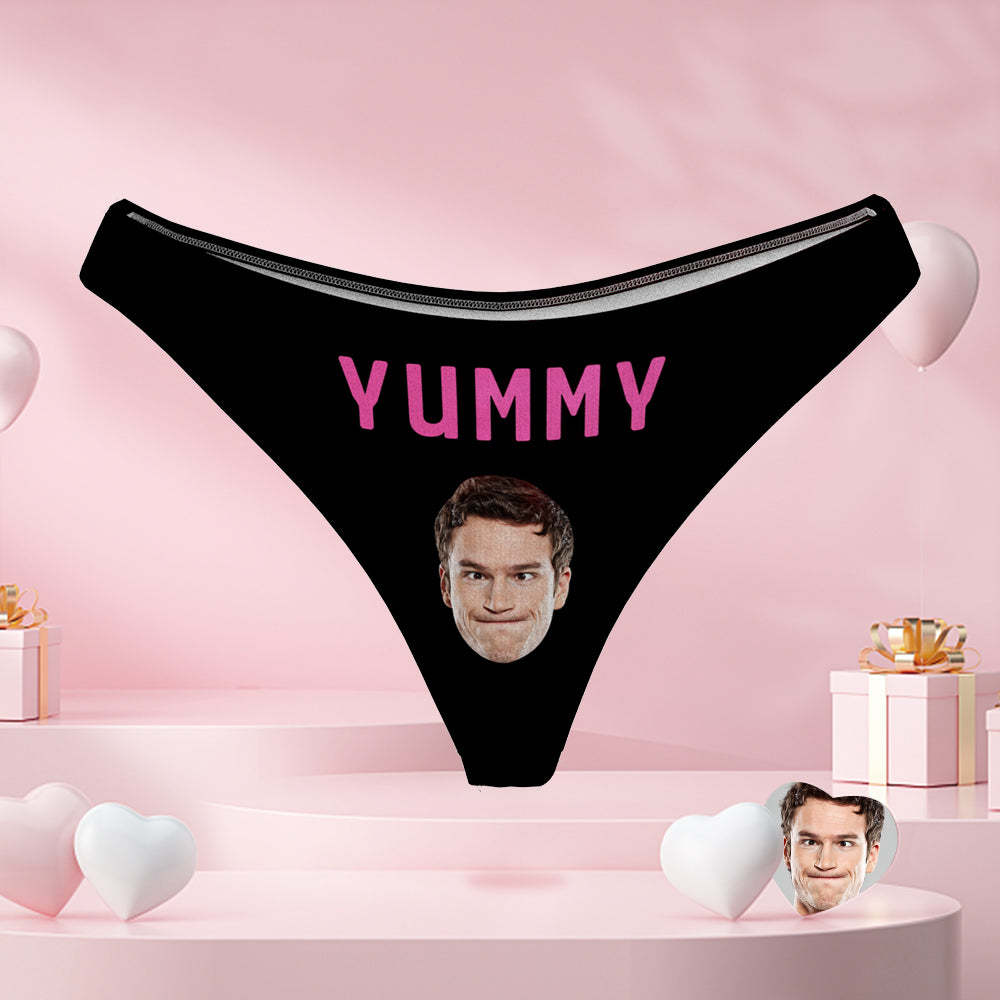 Women's Custom Face Thong Personalised Black Sexy Naughty Panty It is Yummy - MyFaceBoxerUK
