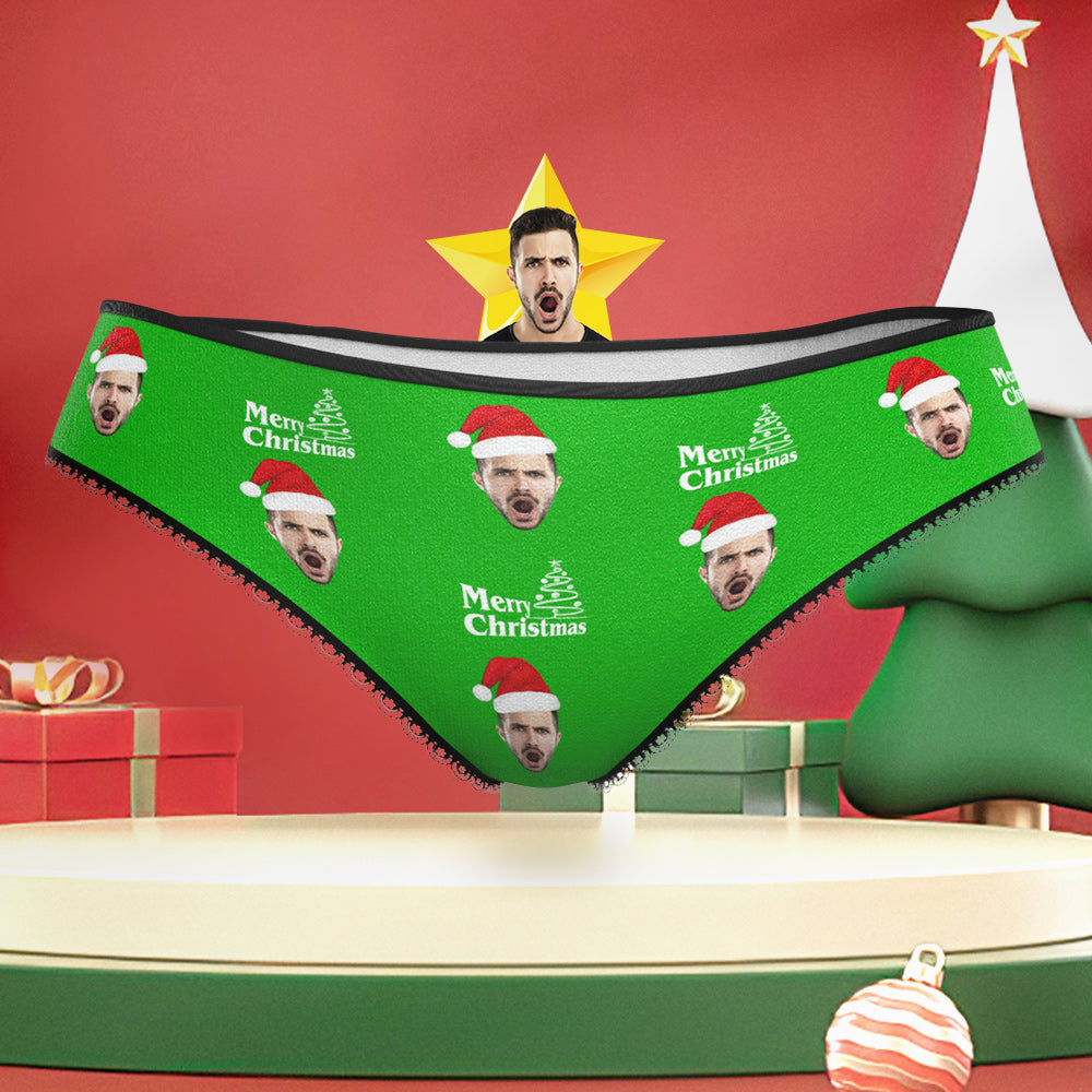 Custom Face with Santa Hat Christmas Underwear Funny Christmas Panties for Her	 - MyFaceBoxerUK