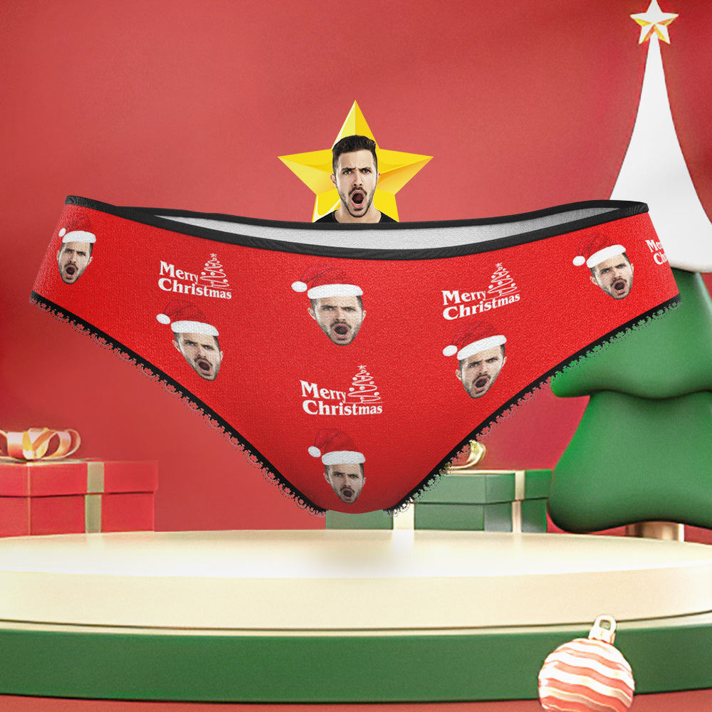 Custom Face with Santa Hat Christmas Underwear Funny Christmas Panties for Her	 - MyFaceBoxerUK