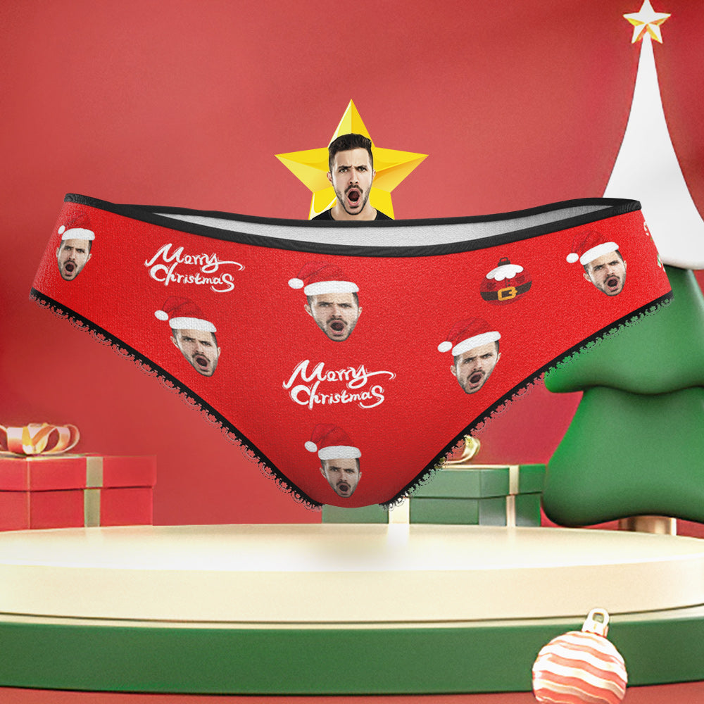 Custom Face Panties Merry Christmas Personalised Face Underwear Christmas Gift for Her	 - MyFaceBoxerUK