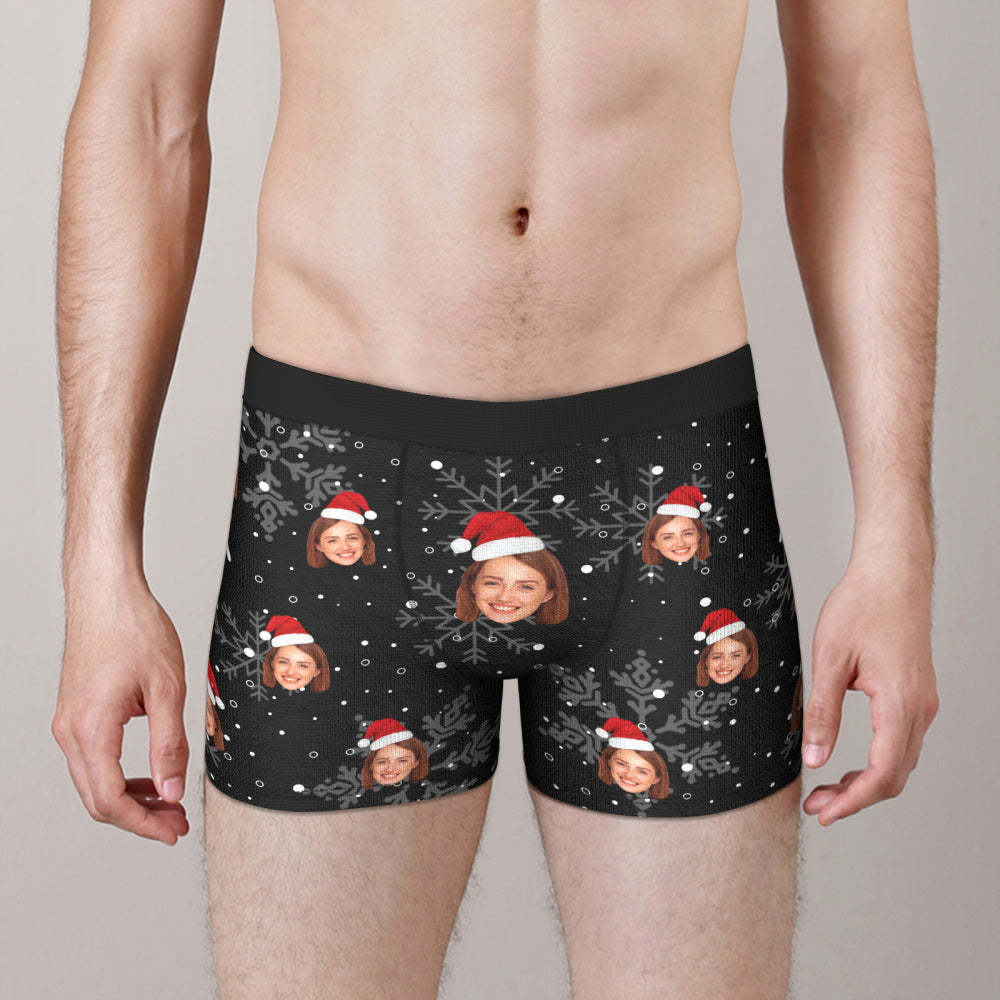 Custom Face Christmas Snowflake Boxer Briefs Funny Personalised Face Underwear Christmas Gift - MyFaceBoxerUK