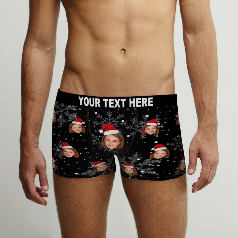 Custom Face Christmas Snowflake Boxer Briefs Funny Personalised Face Underwear Christmas Gift - MyFaceBoxerUK