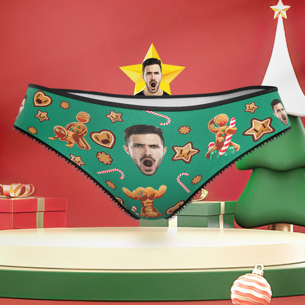 Custom Face Gingerbread Couple Christmas Underwear Funny Christmas Panties for Her	 - MyFaceBoxerUK