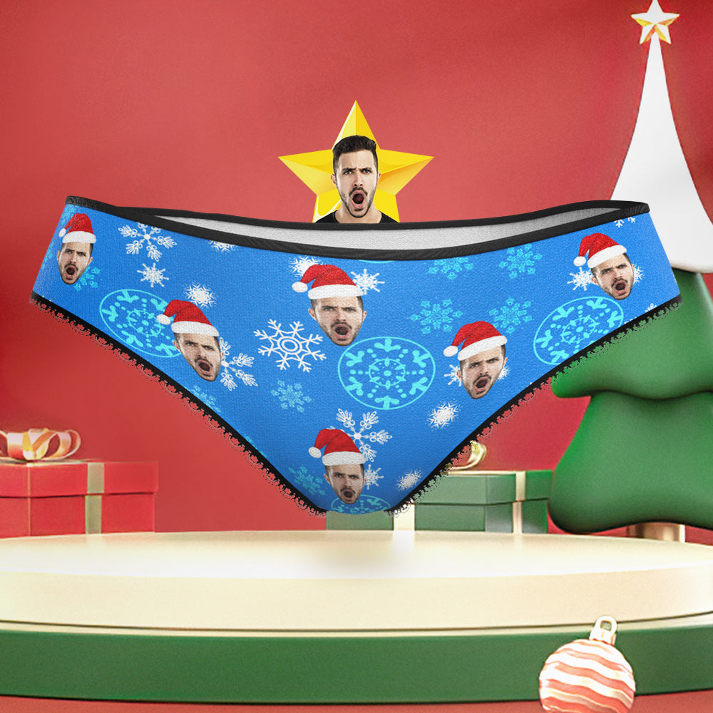 Custom Face Christmas Snowflake Underwear Funny Christmas Panties Gift for Her	 - MyFaceBoxerUK