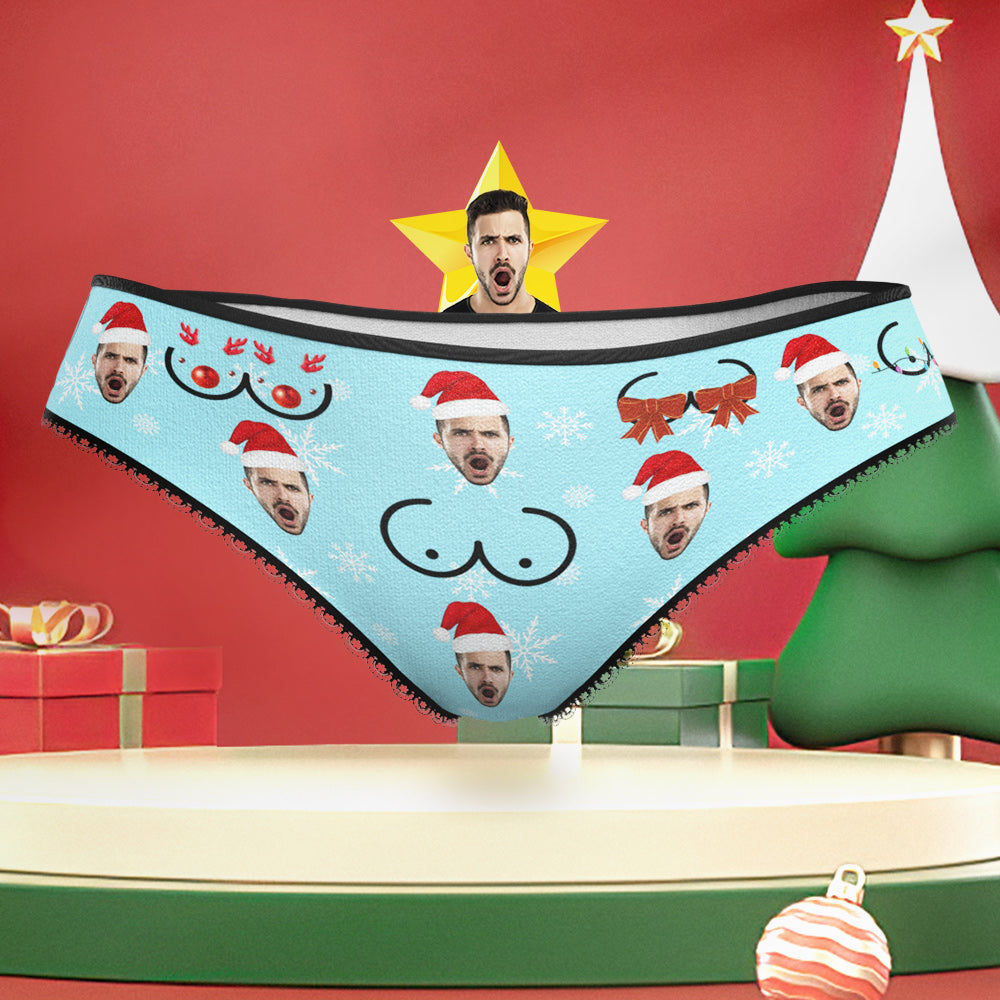 Custom Boyfriend Face with Santa Hat Christmas Underwear Funny Christmas Bust Panties for Her	 - MyFaceBoxerUK