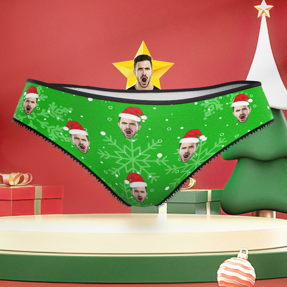 Custom Boyfriend Face Naughty Snowflakes Panties Funny Christmas Underwear Gift for Her	 - MyFaceBoxerUK