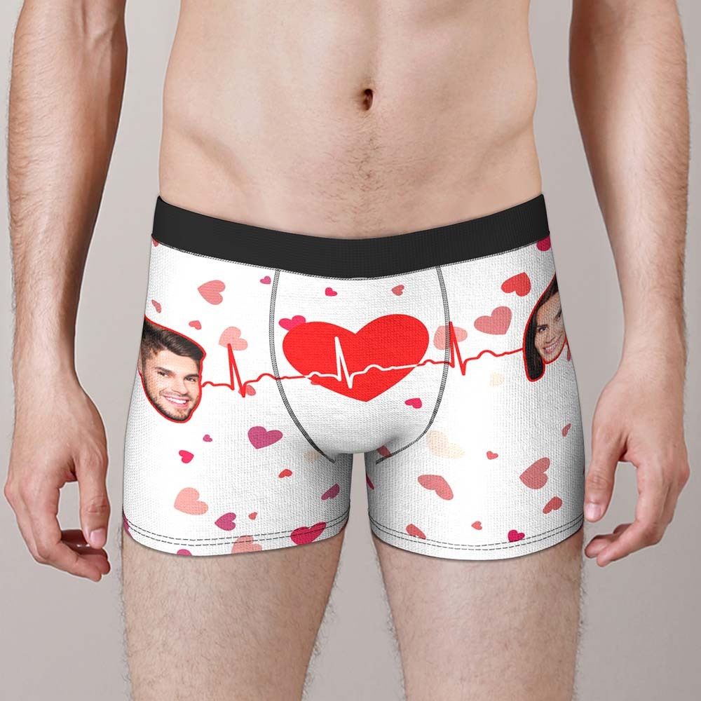 Custom Face Boxer with Couple's Picture Personalised Love Telepathy Symbol Men's Shorts Christmas Gift - MyFaceBoxerUK