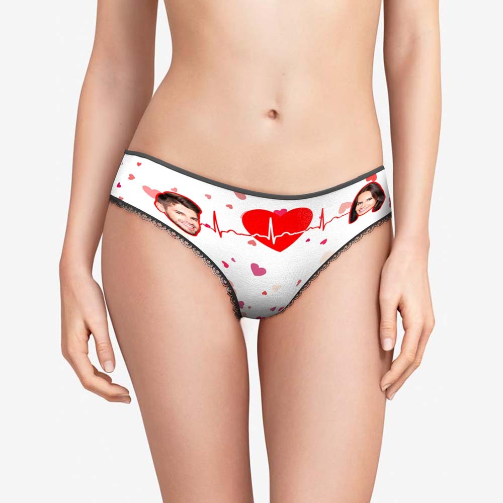 Custom Face Underwear with Couple's Picture Personalised Love Telepathy Symbol Women's Shorts Christmas Gift - MyFaceBoxerUK