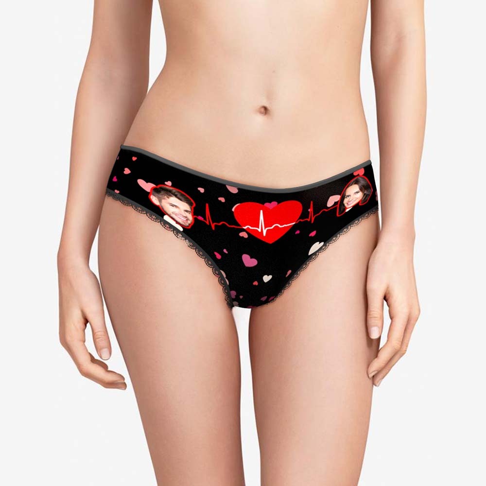 Custom Face Underwear with Couple's Picture Personalised Love Telepathy Symbol Women's Shorts Christmas Gift - MyFaceBoxerUK