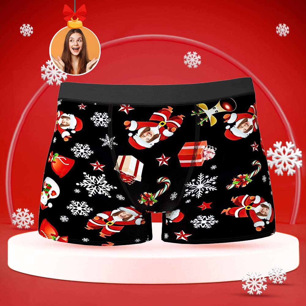 Custom Face Boxers Briefs Personalised Men's Shorts With Photo Santa Snowman Christmas Gifts	 - MyFaceBoxerUK