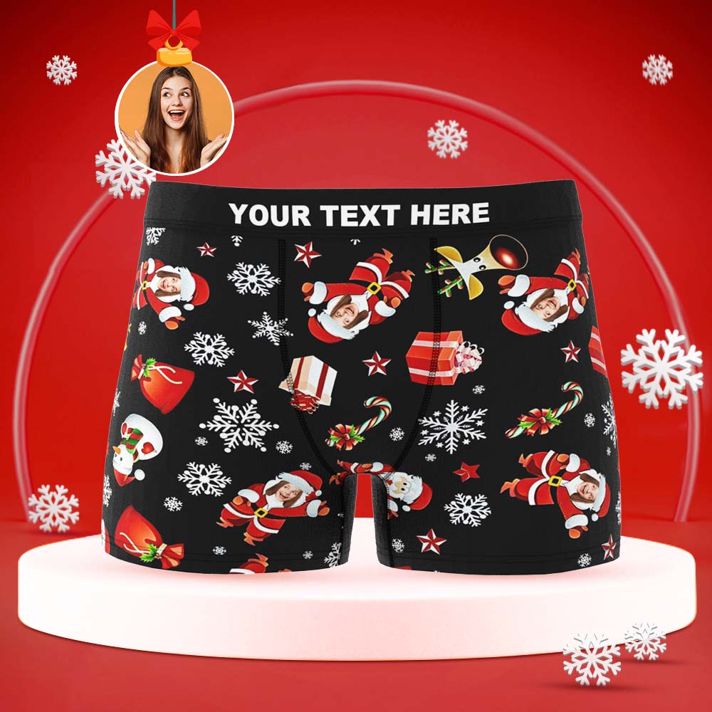 Custom Face Boxers Briefs Personalised Men's Shorts With Photo Santa Snowman Christmas Gifts	 - MyFaceBoxerUK