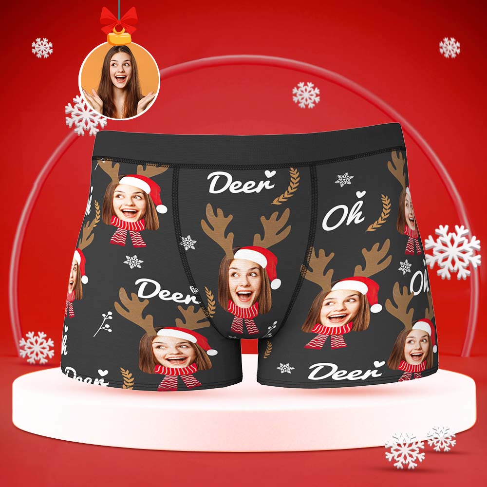 Custom Face Boxers Briefs Personalised Men's Shorts With Photo Christmas Reindeer	 - MyFaceBoxerUK