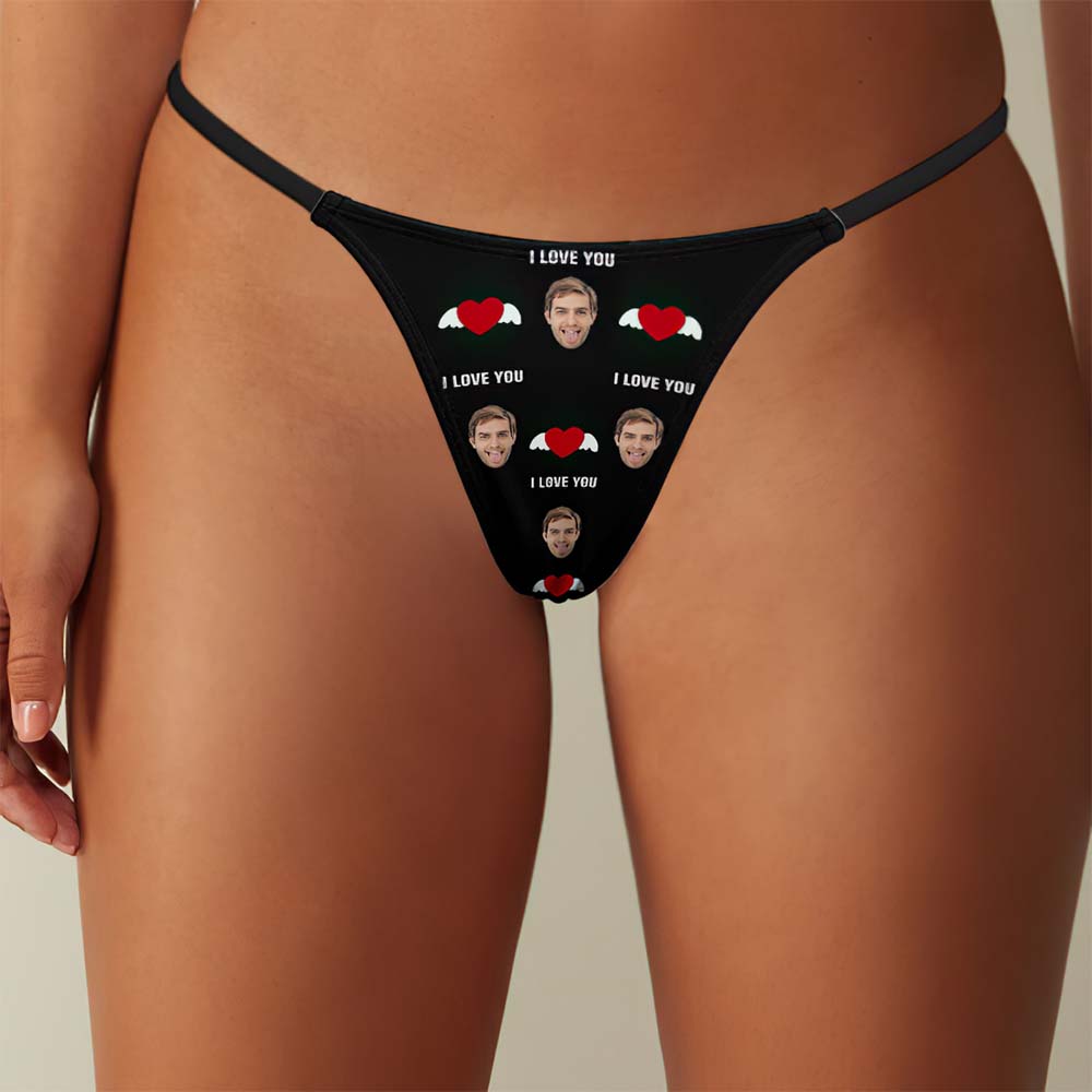 Custom Face Heart with Wings Women's Tanga Thong Gift for Her	 - MyFaceBoxerUK