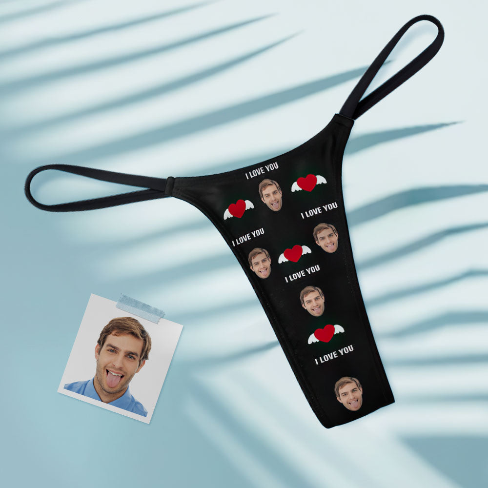 Custom Face Heart with Wings Women's Tanga Thong Gift for Her	 - MyFaceBoxerUK