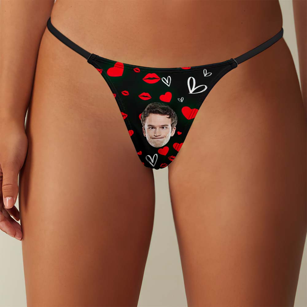 Custom Face Sexy Women's Tanga Thong Red Lips Heart Thong	 - MyFaceBoxerUK