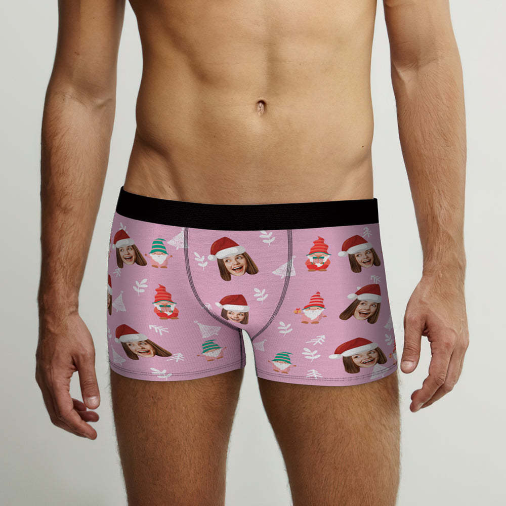 Custom Face Christmas Gnomes Pink Boxer Briefs Personalised Christmas Gift - MyFaceBoxerUK