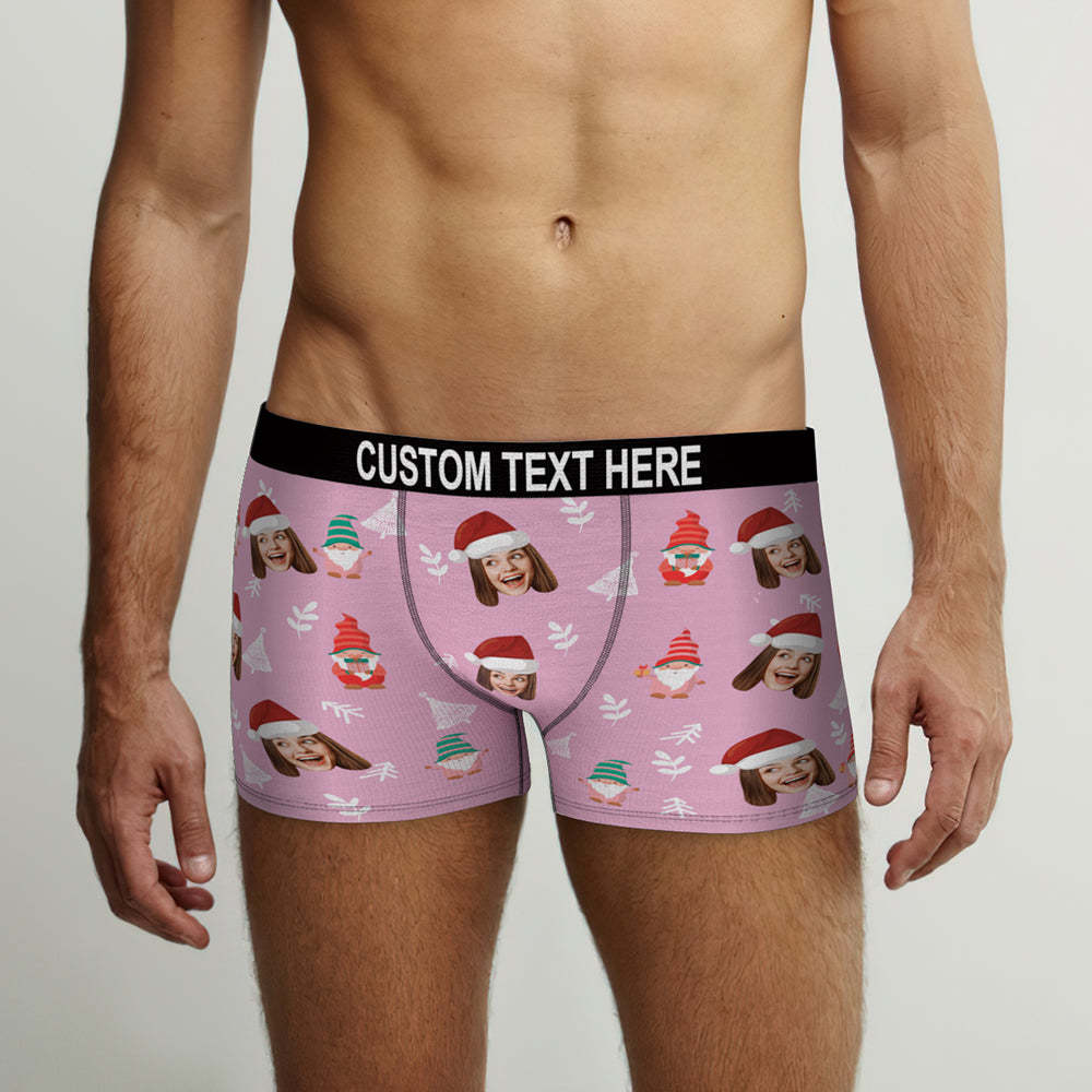 Custom Face Christmas Gnomes Pink Boxer Briefs Personalised Christmas Gift - MyFaceBoxerUK