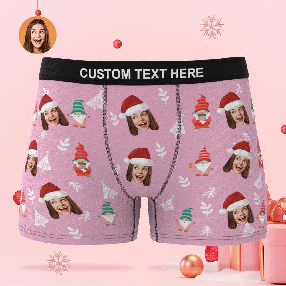 Custom Face Christmas Gnomes Pink Boxer Briefs Personalised Christmas Gift - MyFaceBoxerUK