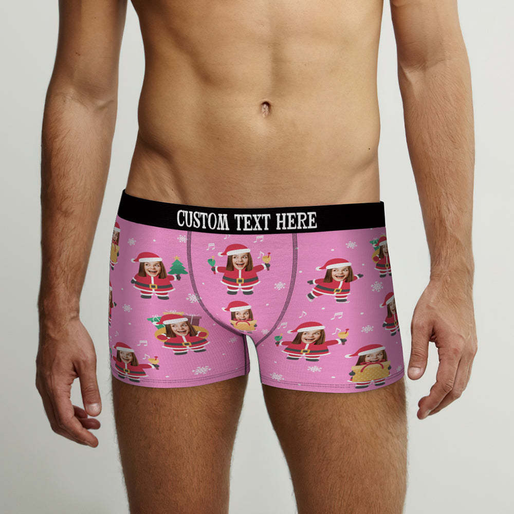 Custom Face Christmas Santa Pink Boxer Briefs Personalised Funny Christmas Gift - MyFaceBoxerUK