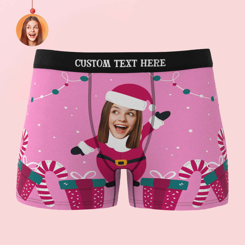Custom Face Christmas Boxer Briefs Santa is Here Personalised Funny Christmas Gift - MyFaceBoxerUK