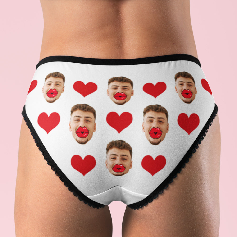 Custom Face Underwear Personalised Red Lips and Heart Underwear Valentine's Day Gift	 - MyFaceBoxerUK