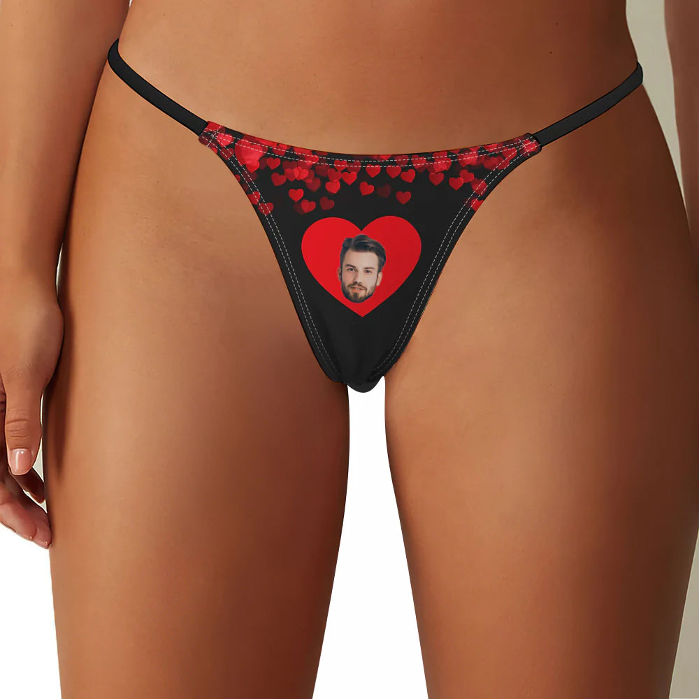 Custom Face Red Heart Sexy Women's Tanga Thong Valentine's Day Gift for Her	 - MyFaceBoxerUK