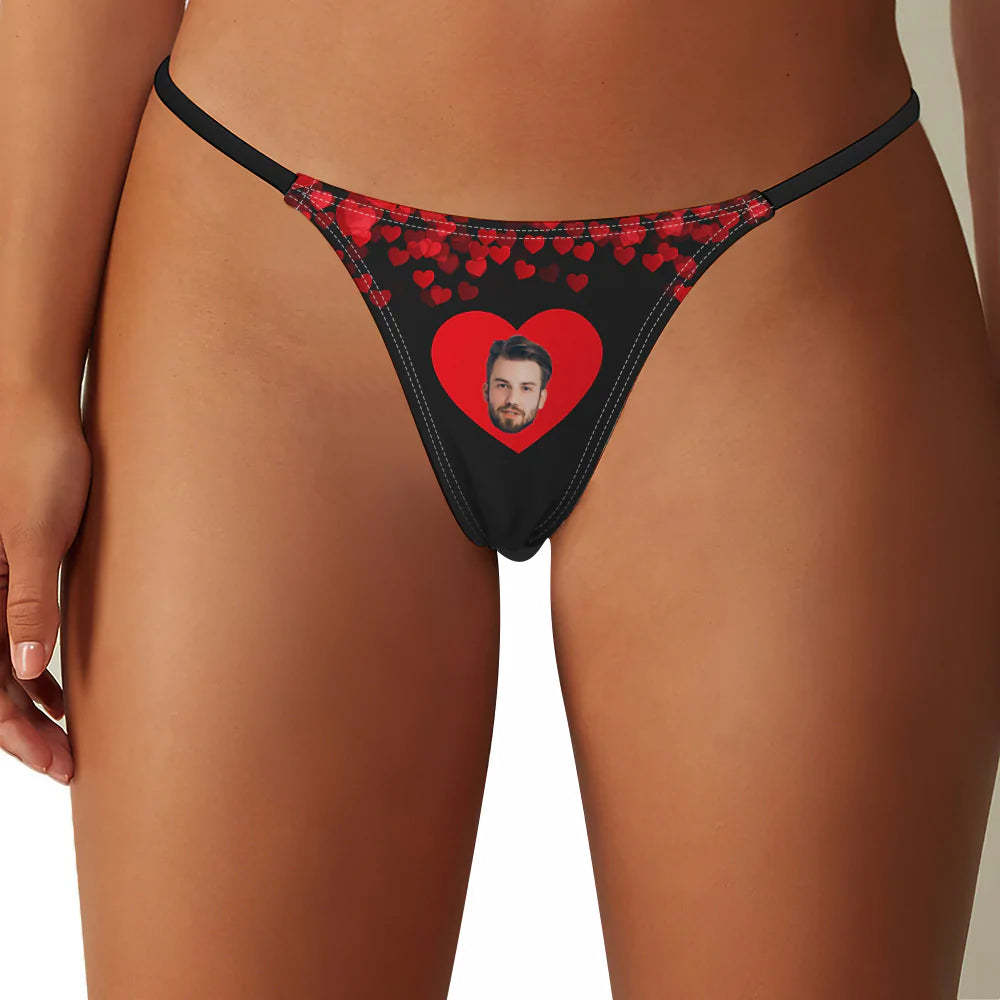 Custom Face Red Heart Sexy Women's Tanga Thong Valentine's Day Gift for Her - MyFaceBoxerUK