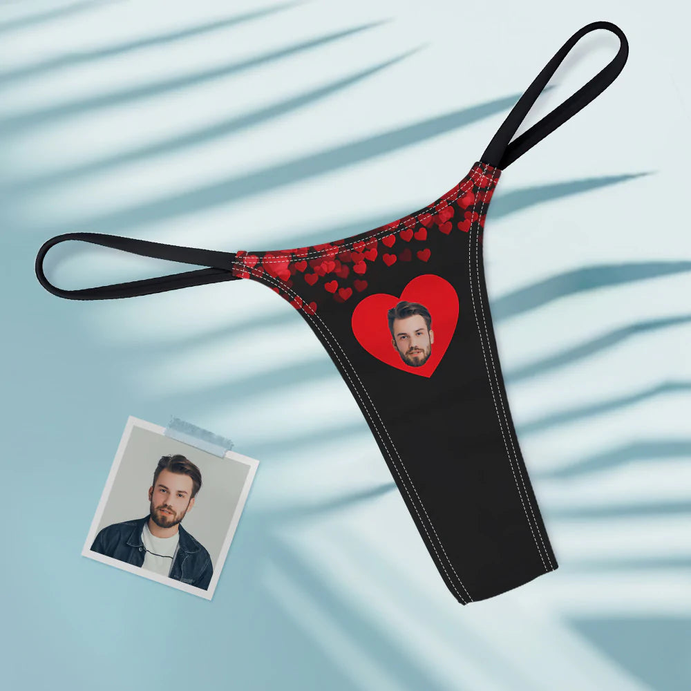 Custom Face Red Heart Sexy Women's Tanga Thong Valentine's Day Gift for Her	 - MyFaceBoxerUK