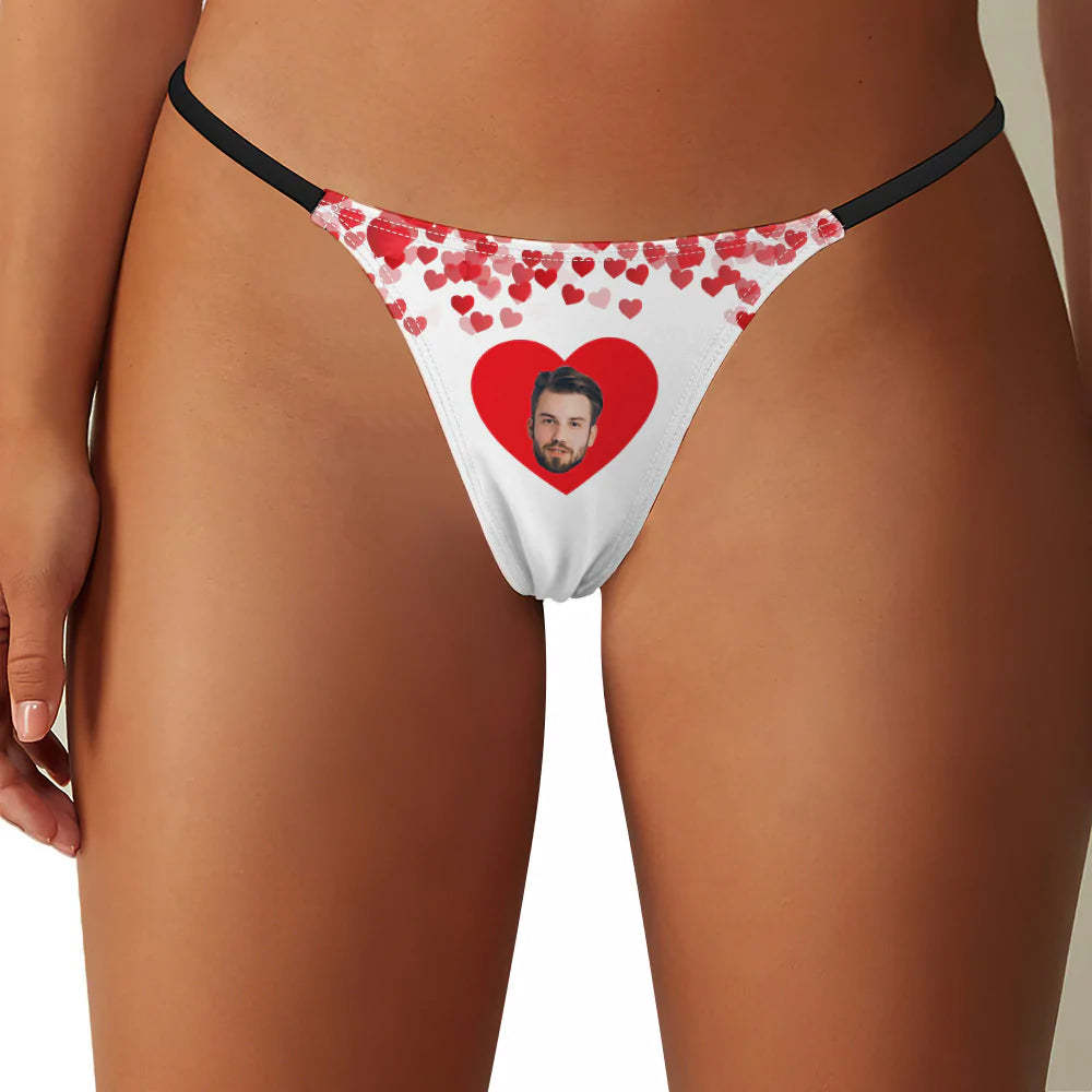 Custom Face Red Heart Sexy Women's Tanga Thong Valentine's Day Gift for Her - MyFaceBoxerUK