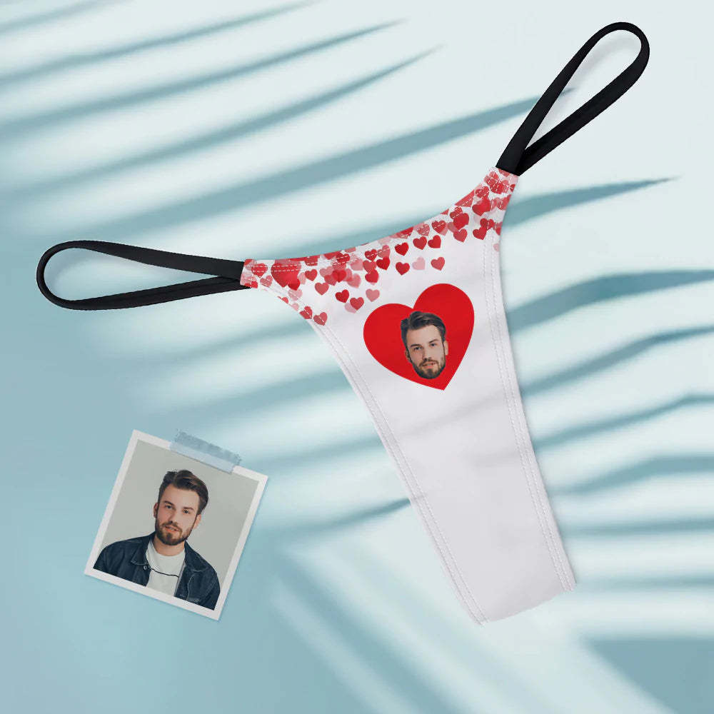 Custom Face Red Heart Sexy Women's Tanga Thong Valentine's Day Gift for Her - MyFaceBoxerUK
