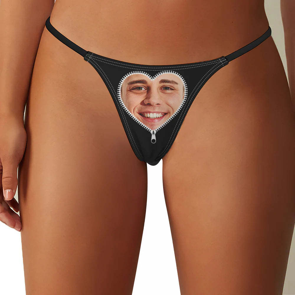 Custom Face Heart-shaped Zipper Women's Tanga Thong Gift for Her - MyFaceBoxerUK