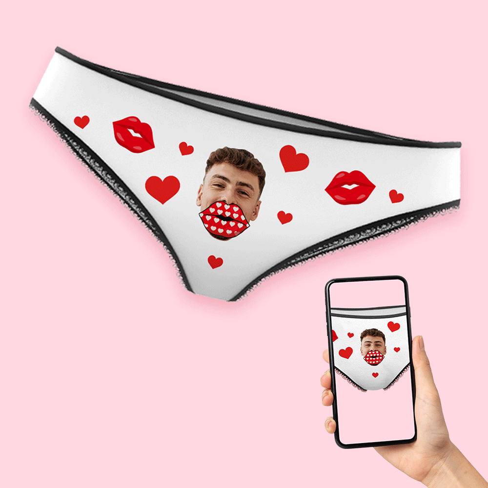 Custom Face Lips and Heart AR View Underwear for Her Personalised Thongs Valentine Gift	 - MyFaceBoxerUK