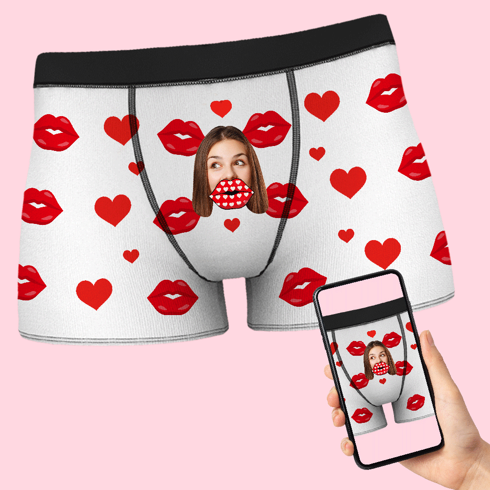 Custom Face Heart Boxer AR View Personalised Funny Lips Boxer Shorts Valentine's Day Gift	 - MyFaceBoxerUK