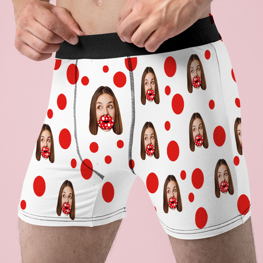 Custom Face Lips Boxers AR View Personalised Boxer Shorts Valentine's Day Gift For Lover	 - MyFaceBoxerUK