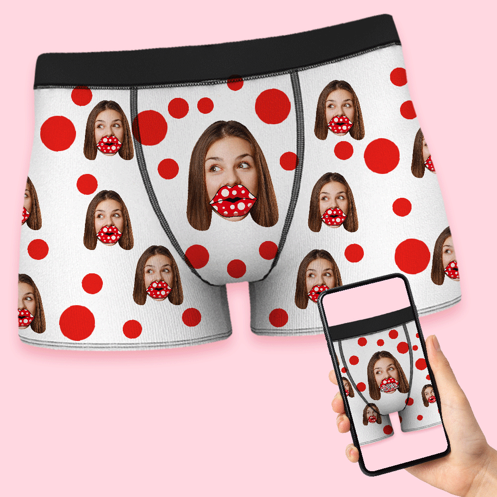 Custom Face Lips Boxers AR View Personalised Boxer Shorts Valentine's Day Gift For Lover	 - MyFaceBoxerUK