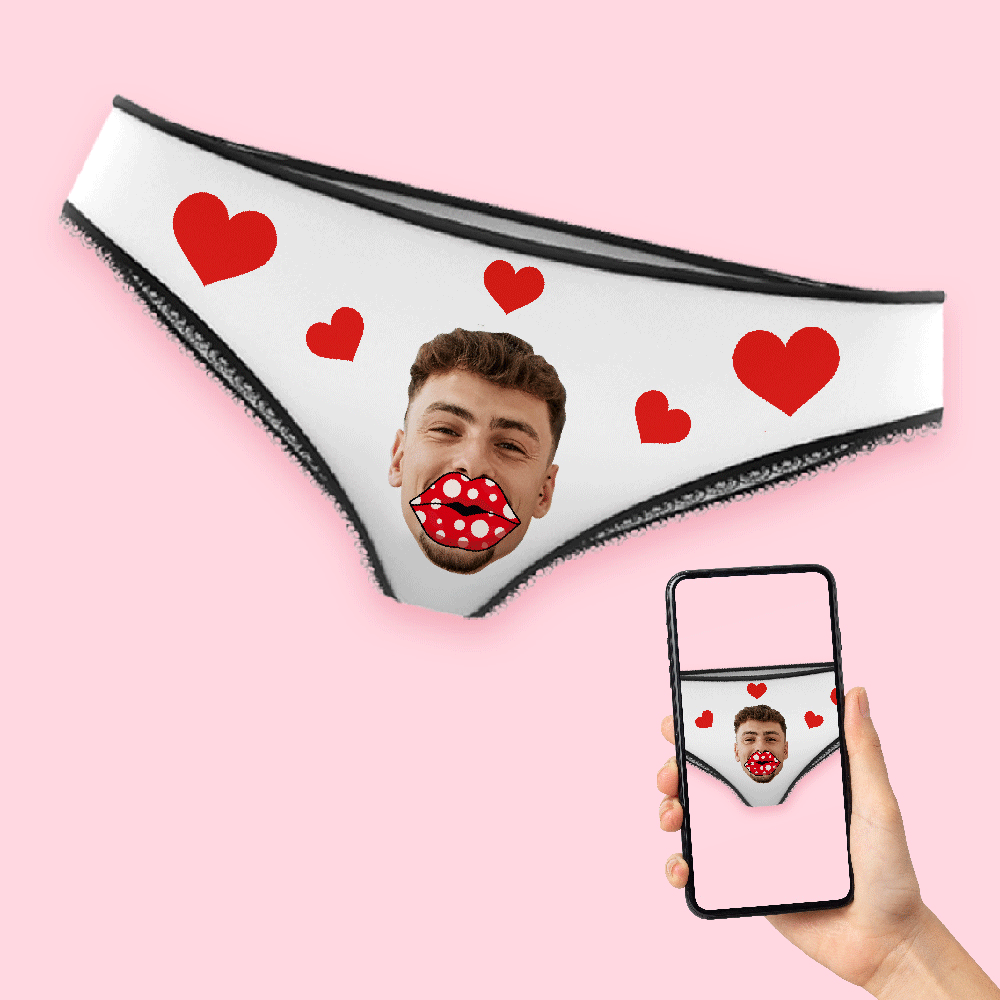 Custom Face Heart Boxers AR View Personalised Lips Thongs Valentine's Day Gift For Her	 - MyFaceBoxerUK