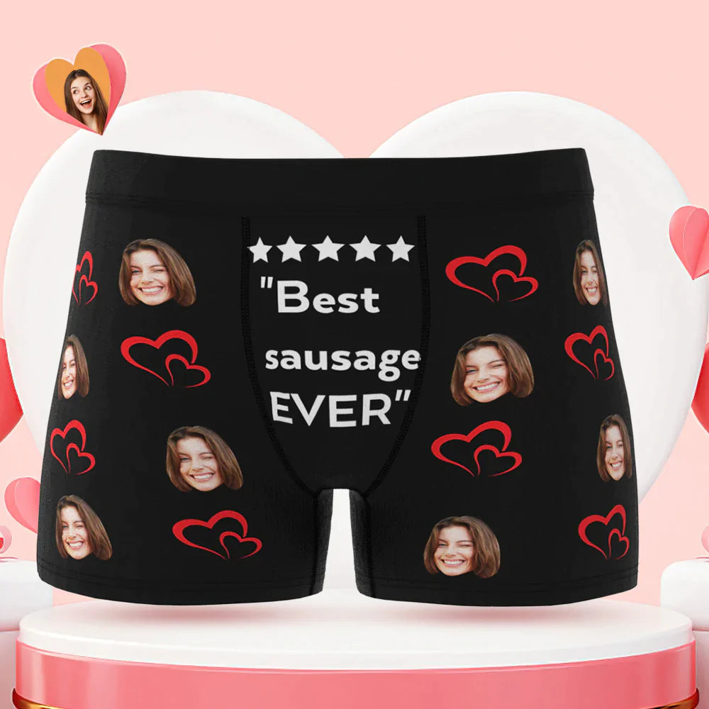 Custom Men's Face Boxer Briefs Best Sausage Ever Personalised Funny Valentine's Day Gift for Him	 - MyFaceBoxerUK